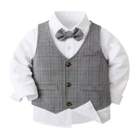 Load image into Gallery viewer, 3 Pieces Set Baby Kid Boys Solid Color Shirts Checked Vests Waistcoats And Pants Wholesale 23082803
