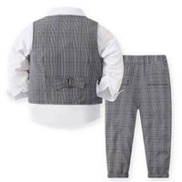 Load image into Gallery viewer, 3 Pieces Set Baby Kid Boys Solid Color Shirts Checked Vests Waistcoats And Pants Wholesale 23082803

