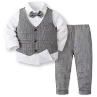 Load image into Gallery viewer, 3 Pieces Set Baby Kid Boys Solid Color Shirts Checked Vests Waistcoats And Pants Wholesale 23082803
