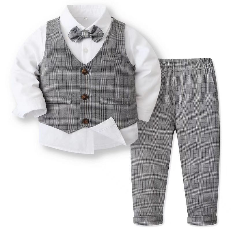 3 Pieces Set Baby Kid Boys Solid Color Shirts Checked Vests Waistcoats And Pants Wholesale 23082803
