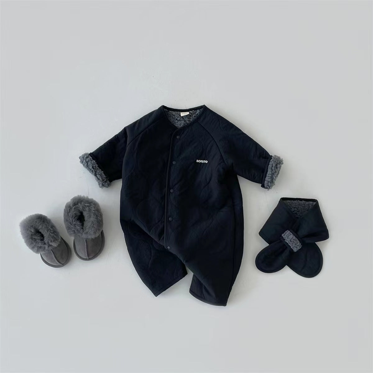 2 Pieces Set Baby Boys Solid Color Jumpsuits And Scarves Wholesale 23082808
