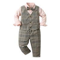 Load image into Gallery viewer, 3 Pieces Set Baby Kid Boys Checked Vests Waistcoats Pants And Solid Color Shirts Wholesale 230828102
