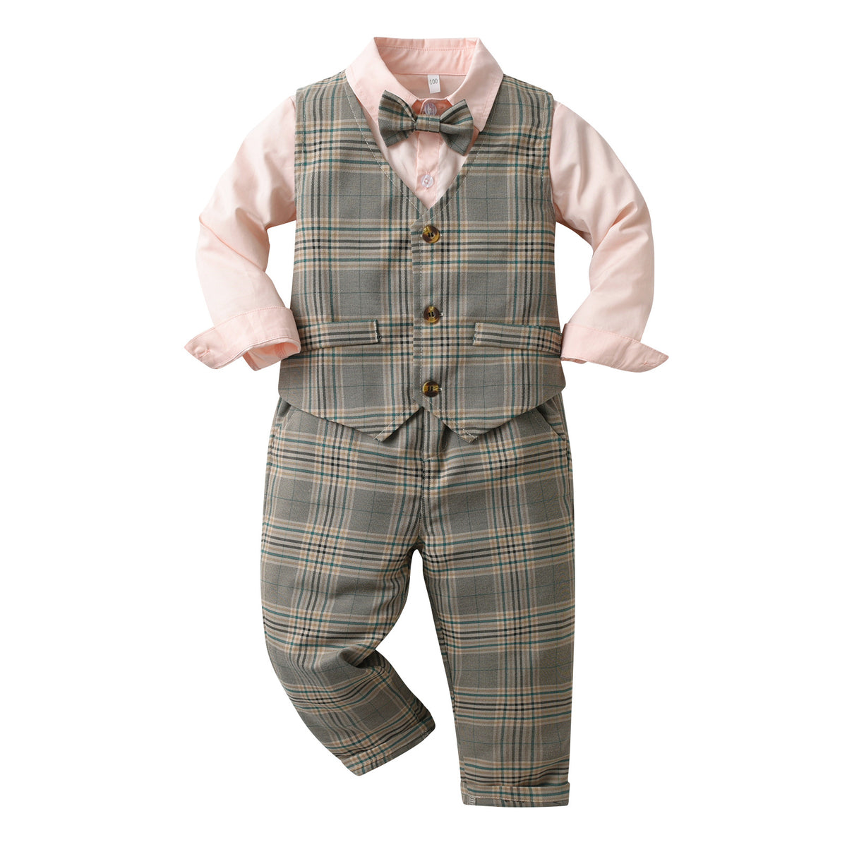 3 Pieces Set Baby Kid Boys Checked Vests Waistcoats Pants And Solid Color Shirts Wholesale 230828102