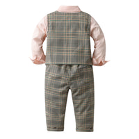 Load image into Gallery viewer, 3 Pieces Set Baby Kid Boys Checked Vests Waistcoats Pants And Solid Color Shirts Wholesale 230828102
