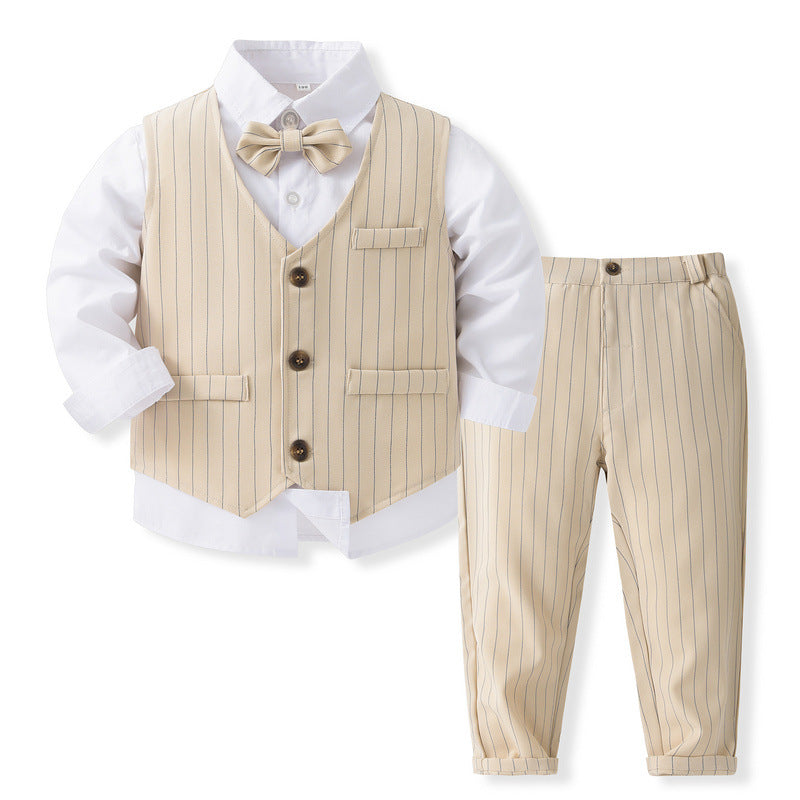 3 Pieces Set Baby Kid Boys Solid Color Shirts Striped Vests Waistcoats And Pants Wholesale 230828182