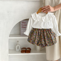 Load image into Gallery viewer, 2 Pieces Set Baby Kid Girls Solid Color Print Tops And Flower Shorts Wholesale 230828248
