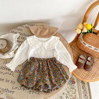 Load image into Gallery viewer, 2 Pieces Set Baby Kid Girls Solid Color Print Tops And Flower Shorts Wholesale 230828248
