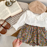 Load image into Gallery viewer, 2 Pieces Set Baby Kid Girls Solid Color Print Tops And Flower Shorts Wholesale 230828248
