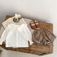 Load image into Gallery viewer, 2 Pieces Set Baby Kid Girls Solid Color Print Tops And Flower Shorts Wholesale 230828248
