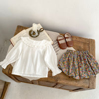 Load image into Gallery viewer, 2 Pieces Set Baby Kid Girls Solid Color Print Tops And Flower Shorts Wholesale 230828248
