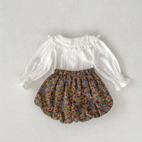 Load image into Gallery viewer, 2 Pieces Set Baby Kid Girls Solid Color Print Tops And Flower Shorts Wholesale 230828248
