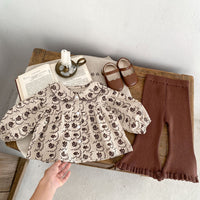 Load image into Gallery viewer, Baby Kid Girls Solid Color Flower Print Tops Pants Wholesale 230828263
