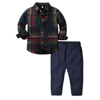 Load image into Gallery viewer, 2 Pieces Set Baby Kid Boys Checked Shirts And Solid Color Pants Wholesale 230828328
