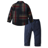 Load image into Gallery viewer, 2 Pieces Set Baby Kid Boys Checked Shirts And Solid Color Pants Wholesale 230828328
