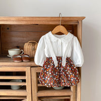 Load image into Gallery viewer, 2 Pieces Set Baby Kid Girls Solid Color Print Tops And Flower Shorts Wholesale 230828345
