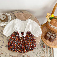 Load image into Gallery viewer, 2 Pieces Set Baby Kid Girls Solid Color Print Tops And Flower Shorts Wholesale 230828345
