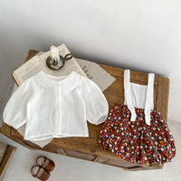 Load image into Gallery viewer, 2 Pieces Set Baby Kid Girls Solid Color Print Tops And Flower Shorts Wholesale 230828345
