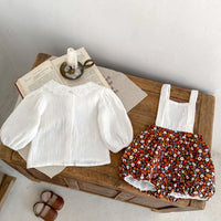 Load image into Gallery viewer, 2 Pieces Set Baby Kid Girls Solid Color Print Tops And Flower Shorts Wholesale 230828345
