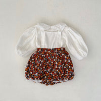 Load image into Gallery viewer, 2 Pieces Set Baby Kid Girls Solid Color Print Tops And Flower Shorts Wholesale 230828345
