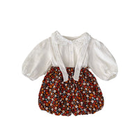 Load image into Gallery viewer, 2 Pieces Set Baby Kid Girls Solid Color Print Tops And Flower Shorts Wholesale 230828345
