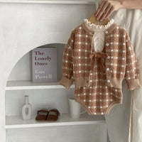 Load image into Gallery viewer, Baby Kid Girls Color-blocking Checked Bow Cardigan Rompers Wholesale 230828349

