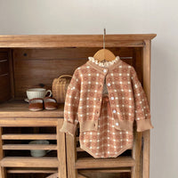 Load image into Gallery viewer, Baby Kid Girls Color-blocking Checked Bow Cardigan Rompers Wholesale 230828349
