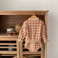 Load image into Gallery viewer, Baby Kid Girls Color-blocking Checked Bow Cardigan Rompers Wholesale 230828349
