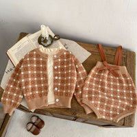 Load image into Gallery viewer, Baby Kid Girls Color-blocking Checked Bow Cardigan Rompers Wholesale 230828349
