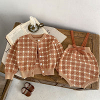 Load image into Gallery viewer, Baby Kid Girls Color-blocking Checked Bow Cardigan Rompers Wholesale 230828349
