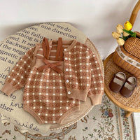 Load image into Gallery viewer, Baby Kid Girls Color-blocking Checked Bow Cardigan Rompers Wholesale 230828349
