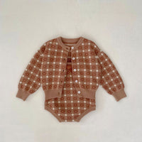 Load image into Gallery viewer, Baby Kid Girls Color-blocking Checked Bow Cardigan Rompers Wholesale 230828349
