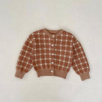 Load image into Gallery viewer, Baby Kid Girls Color-blocking Checked Bow Cardigan Rompers Wholesale 230828349
