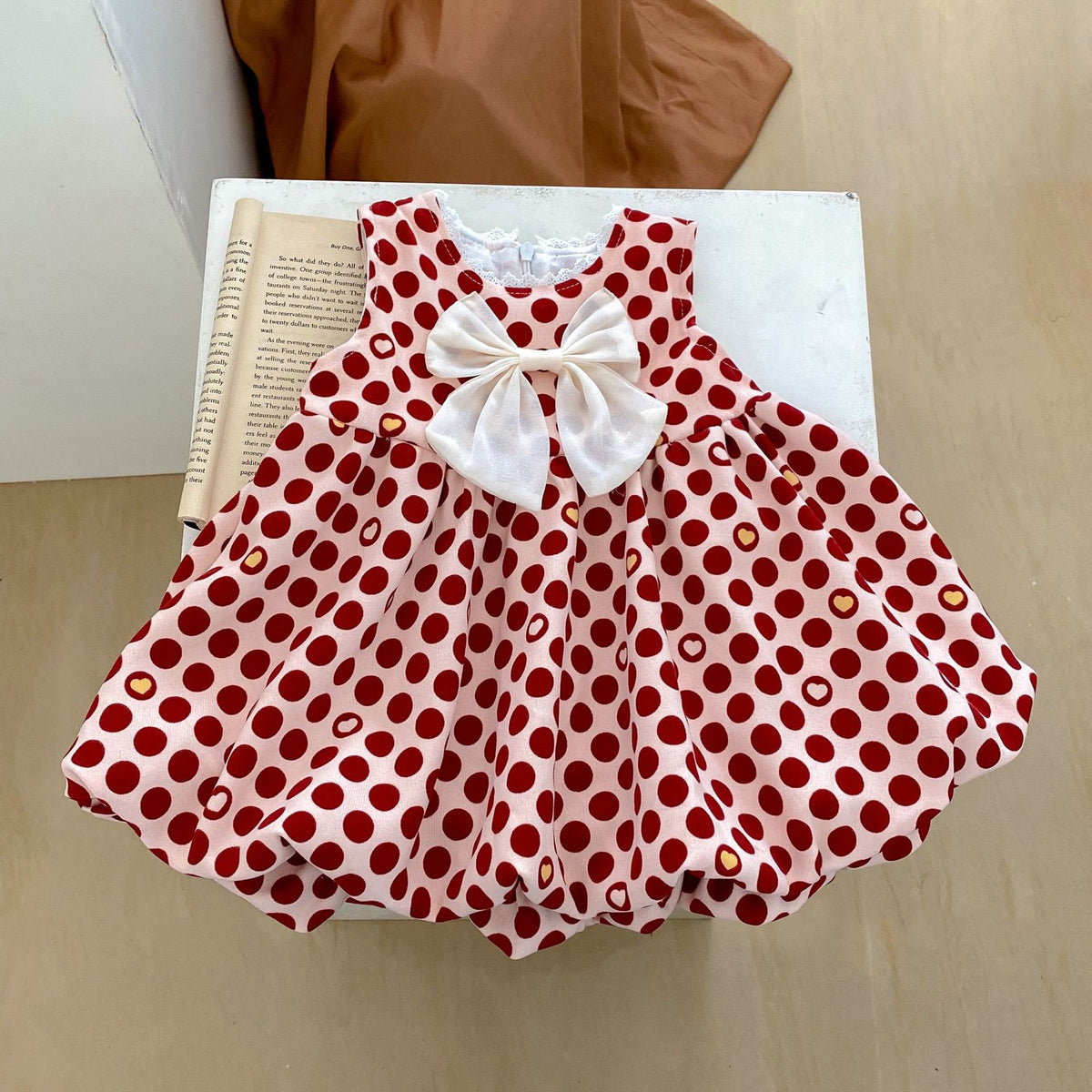 Baby Kid Girls Solid Color Polka dots Bow Tops Dresses Wholesale 230828362