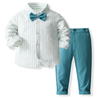 Load image into Gallery viewer, 2 Pieces Set Baby Kid Boys Striped Bow Shirts And Solid Color Pants Wholesale 230828364
