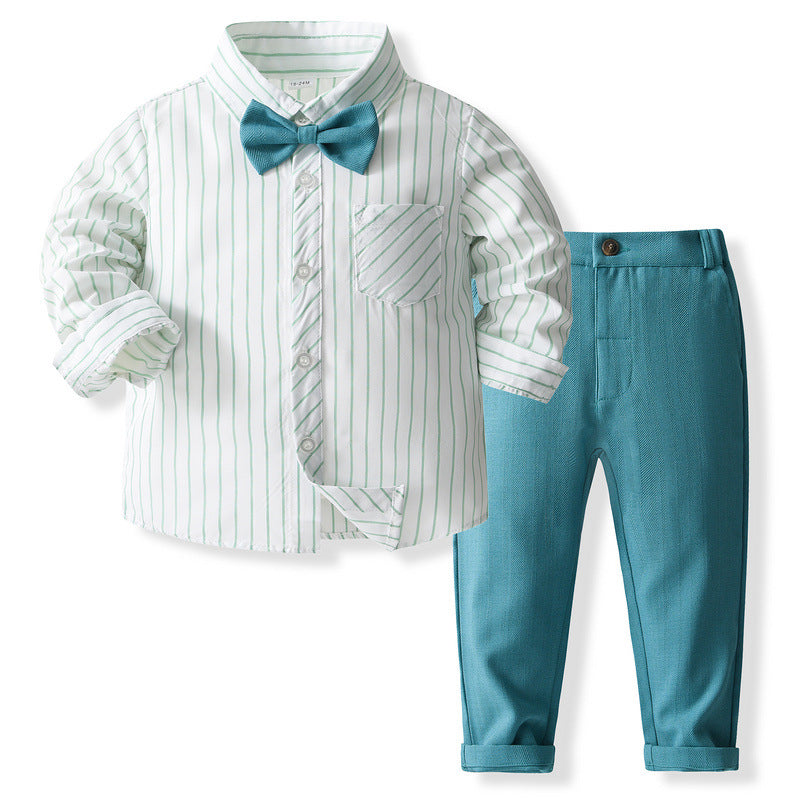 2 Pieces Set Baby Kid Boys Striped Bow Shirts And Solid Color Pants Wholesale 230828364