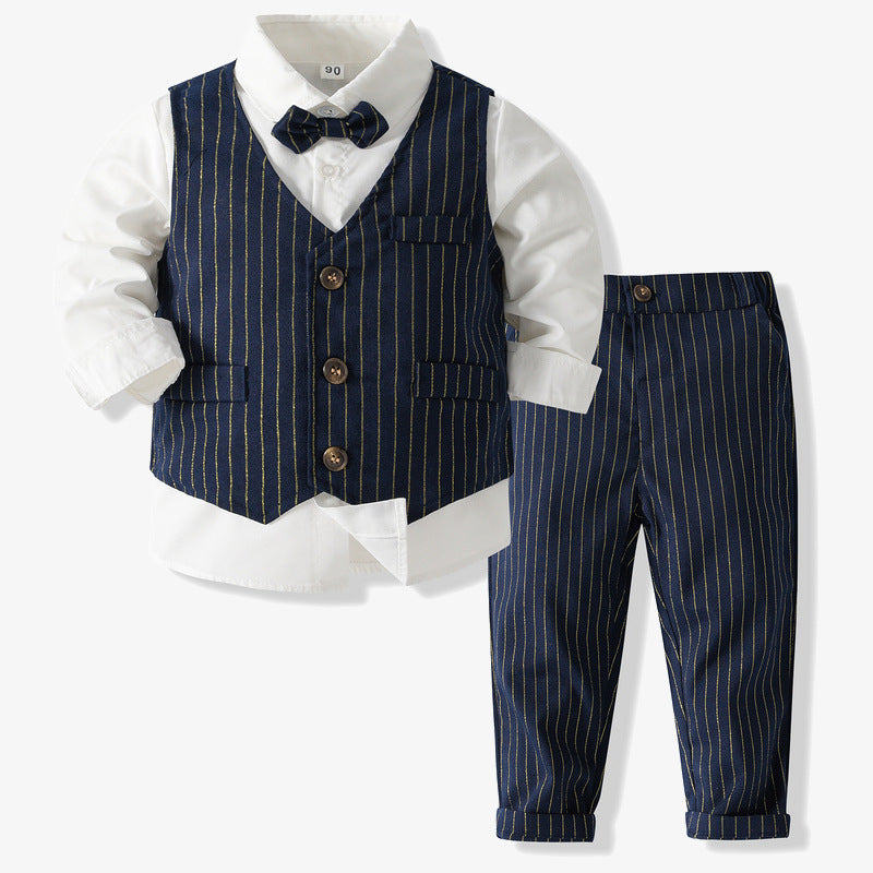 3 Pieces Set Baby Kid Boys Striped Vests Waistcoats Solid Color Shirts And Pants Wholesale 23082838