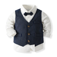 Load image into Gallery viewer, 3 Pieces Set Baby Kid Boys Striped Vests Waistcoats Solid Color Shirts And Pants Wholesale 23082838
