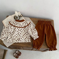 Load image into Gallery viewer, 2 Pieces Set Baby Kid Girls Flower Print Tops And Solid Color Pants Wholesale 230828387
