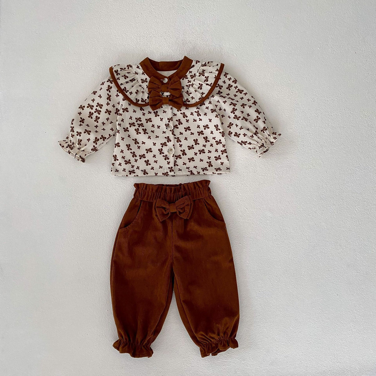 2 Pieces Set Baby Kid Girls Flower Print Tops And Solid Color Pants Wholesale 230828387