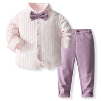 Load image into Gallery viewer, 2 Pieces Set Baby Kid Boys Striped Bow Shirts And Solid Color Pants Wholesale 230828388
