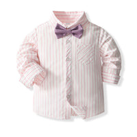 Load image into Gallery viewer, 2 Pieces Set Baby Kid Boys Striped Bow Shirts And Solid Color Pants Wholesale 230828388
