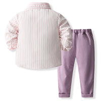 Load image into Gallery viewer, 2 Pieces Set Baby Kid Boys Striped Bow Shirts And Solid Color Pants Wholesale 230828388
