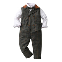 Load image into Gallery viewer, 3 Pieces Set Baby Kid Boys Solid Color Shirts Checked Vests Waistcoats And Pants Wholesale 23082856
