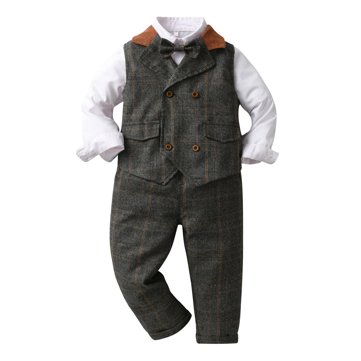 3 Pieces Set Baby Kid Boys Solid Color Shirts Checked Vests Waistcoats And Pants Wholesale 23082856