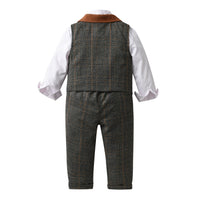 Load image into Gallery viewer, 3 Pieces Set Baby Kid Boys Solid Color Shirts Checked Vests Waistcoats And Pants Wholesale 23082856
