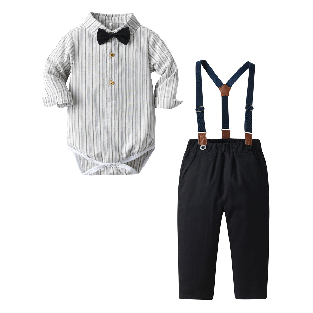 2 Pieces Set Baby Kid Boys Striped Rompers And Solid Color Pants Wholesale 23082863