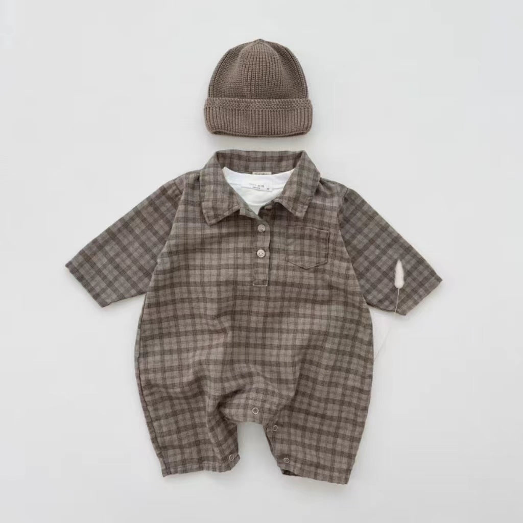 Baby Boys Checked Rompers Wholesale 23082876