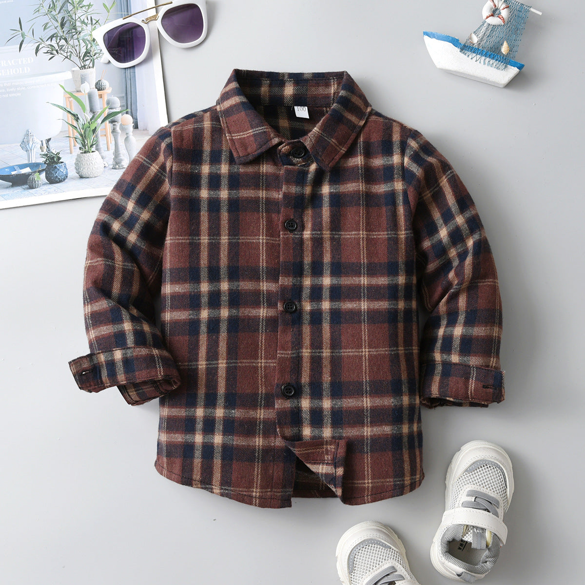 Baby Kid Boys Color-blocking Checked Shirts Wholesale 23082878