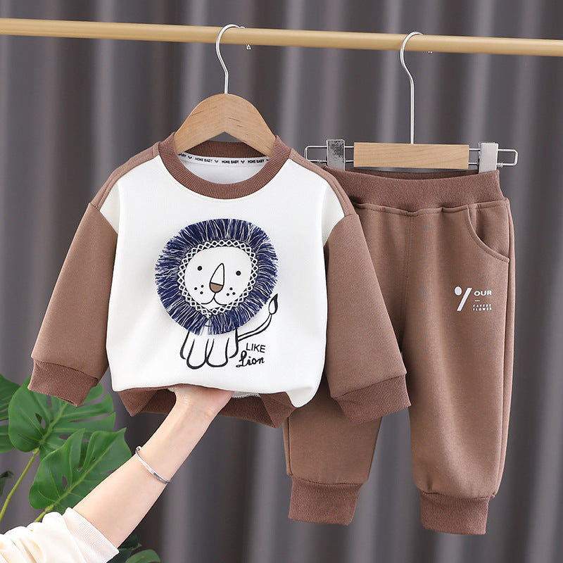 2 Pieces Set Baby Kid Boys Animals Print Hoodies Sweatshirts And Solid Color Pants Wholesale 23090622