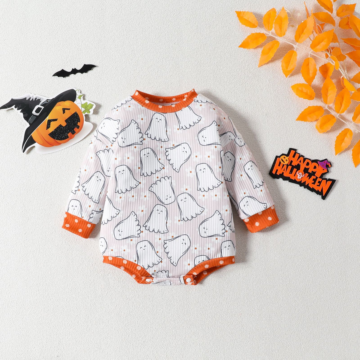 Baby Girls Letters Cartoon Print Halloween Rompers Wholesale 23090634